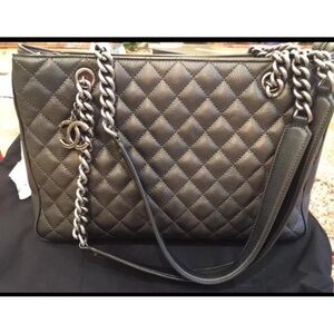 Chanel Large Shopping Bag Rock In Rome Grey Chain Zipper Card